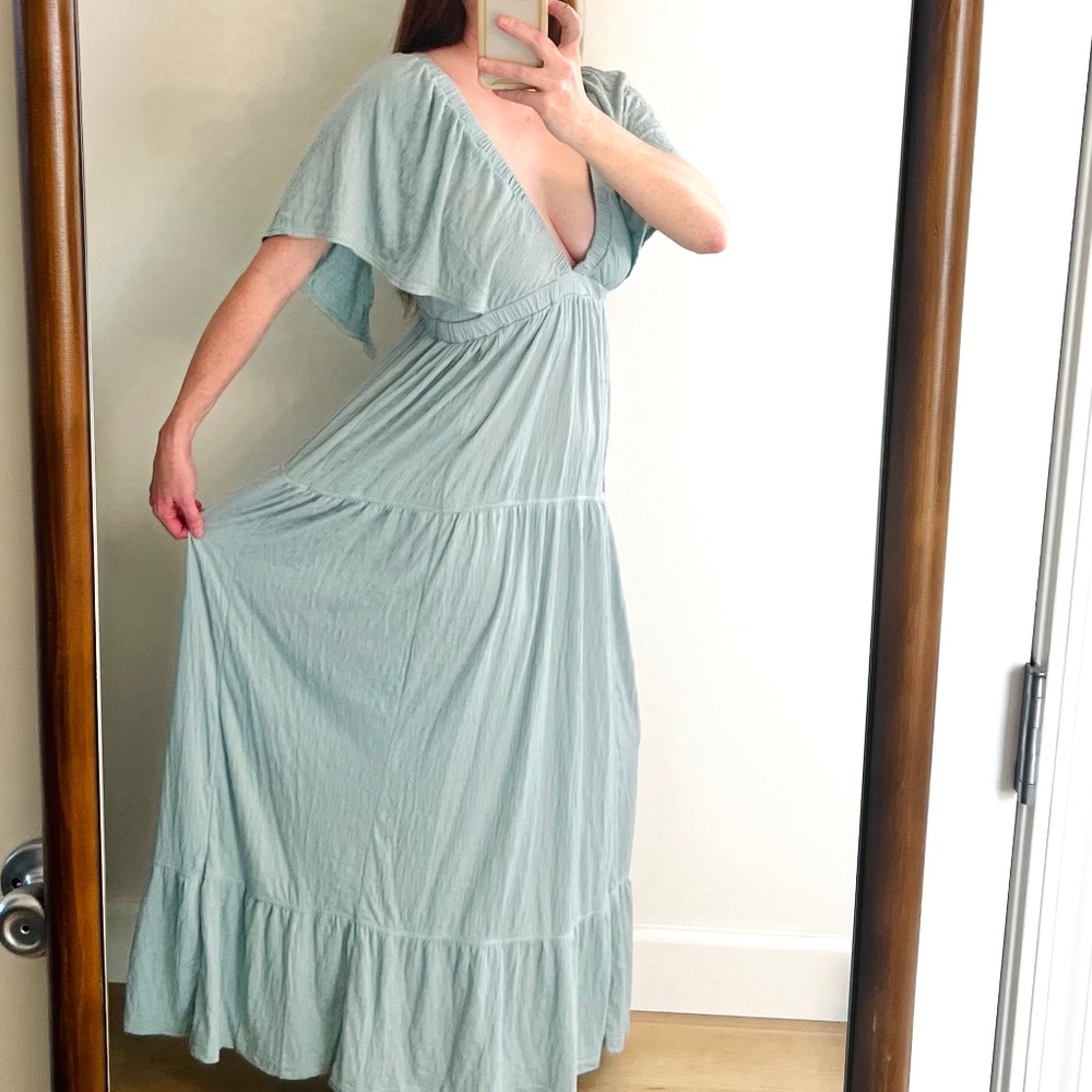 Sea Green FP Beach Free People La La Flutter Back Maxi Dress L